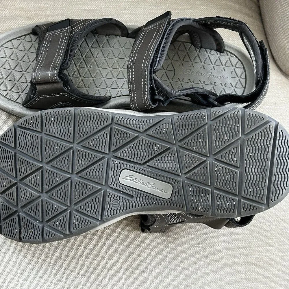 Eddie Bauer Men's Hank Sport River Sandals Size 10 Leather Grey Hike Comfort